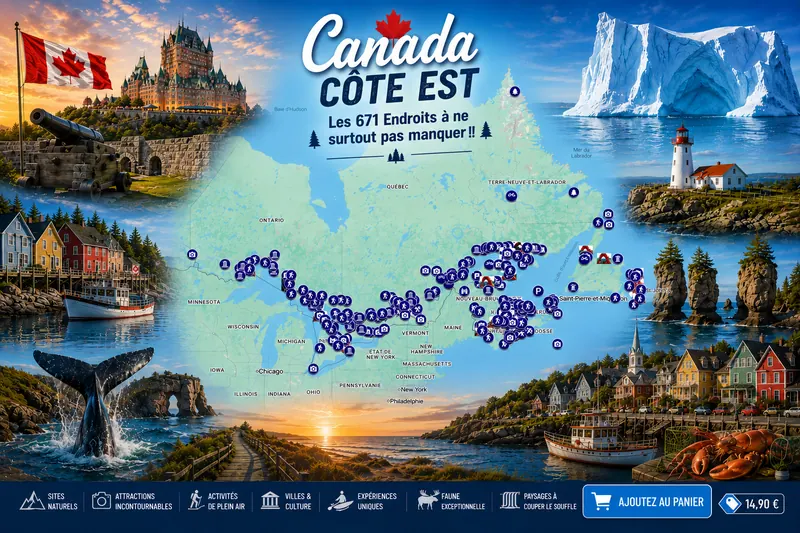 Carte des lieux incontournables de Canada de l’Est