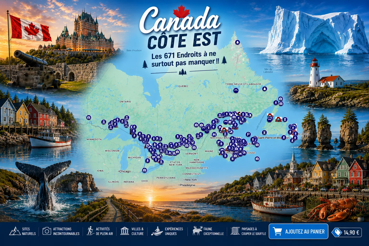Carte des lieux incontournables de Canada de l’Est