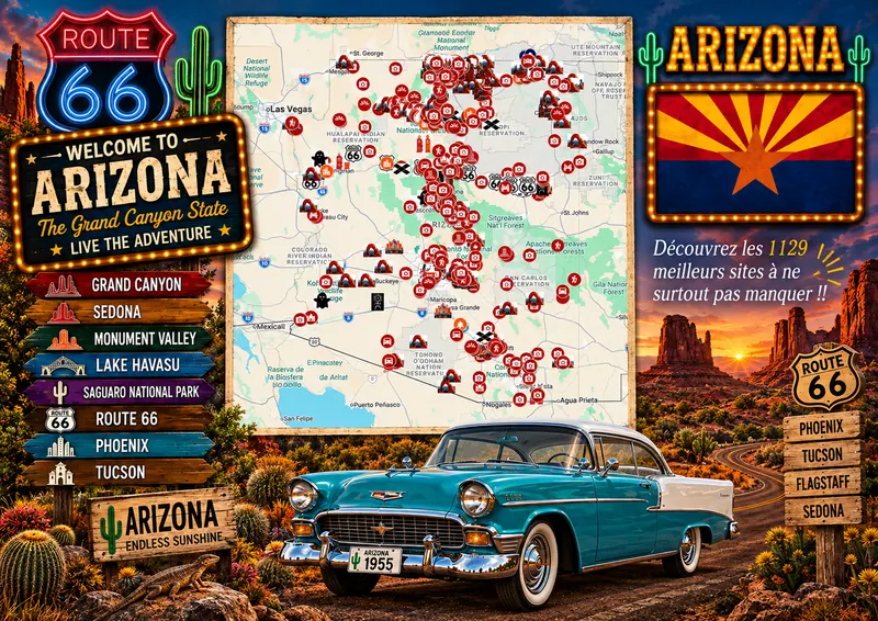 Carte des lieux incontournables de Arizona