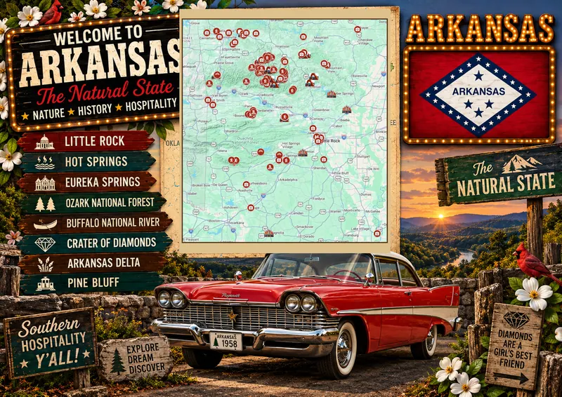 Carte des lieux incontournables de Arkansas
