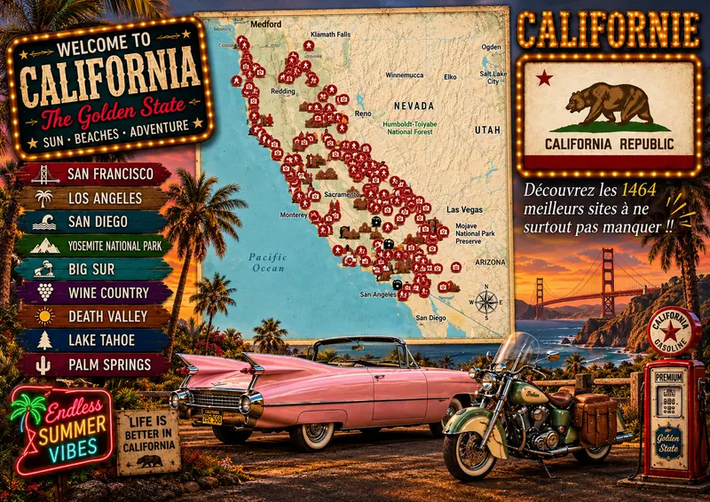 Carte des lieux incontournables de Californie