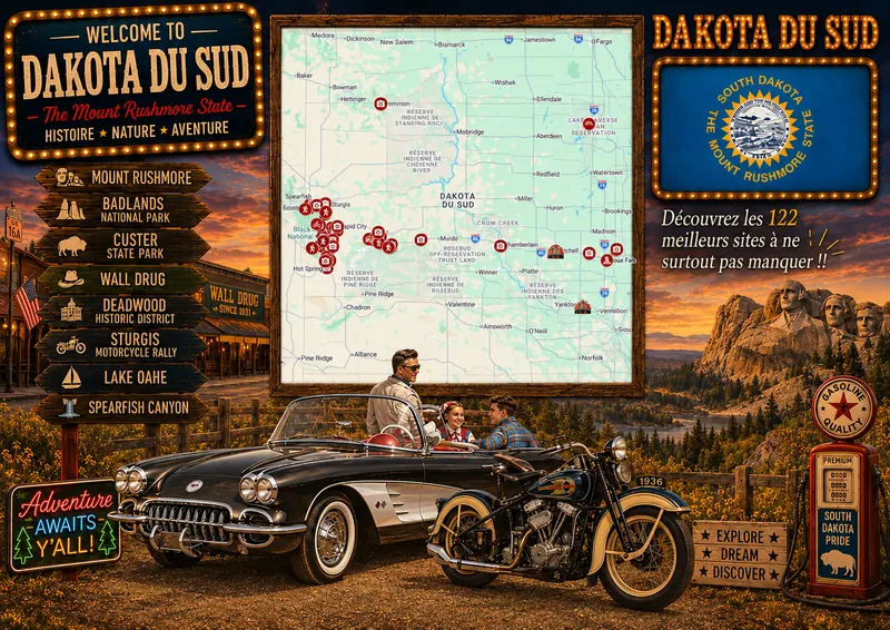 Carte des lieux incontournables de Dakota du Sud
