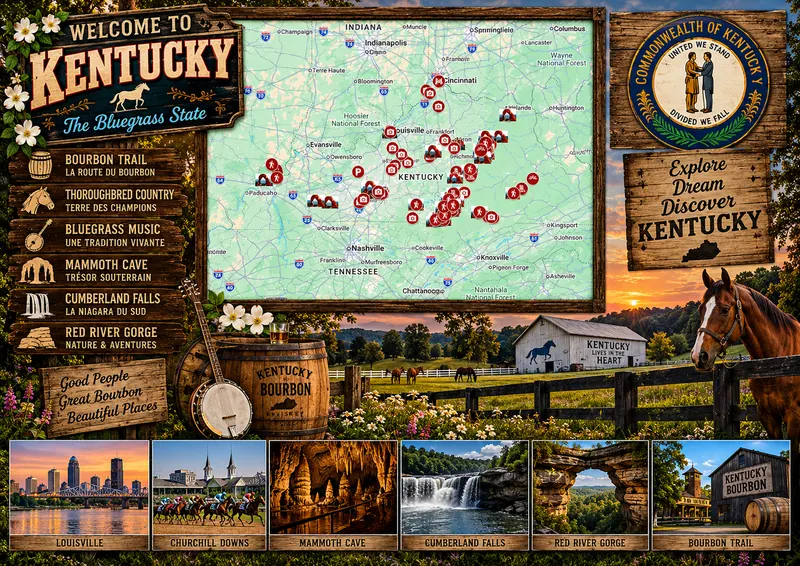 Carte des lieux incontournables de Kentucky