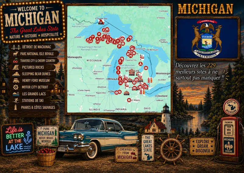 Carte des lieux incontournables de Michigan