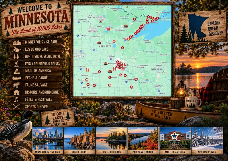 Carte des lieux incontournables de Minnesota