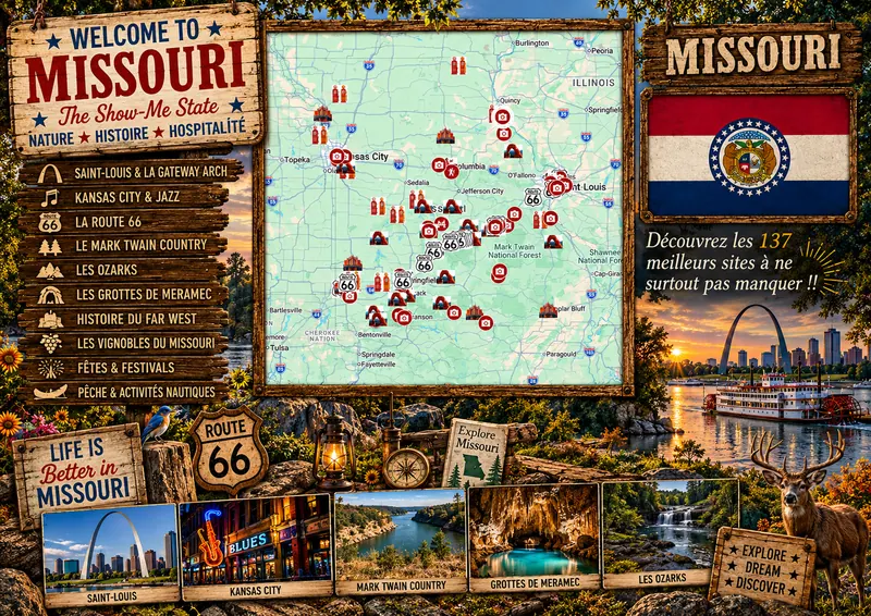 Carte des lieux incontournables de Missouri