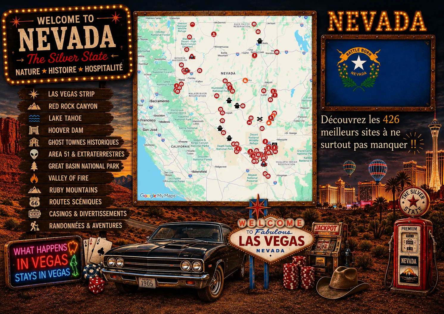 Carte des lieux incontournables de Nevada