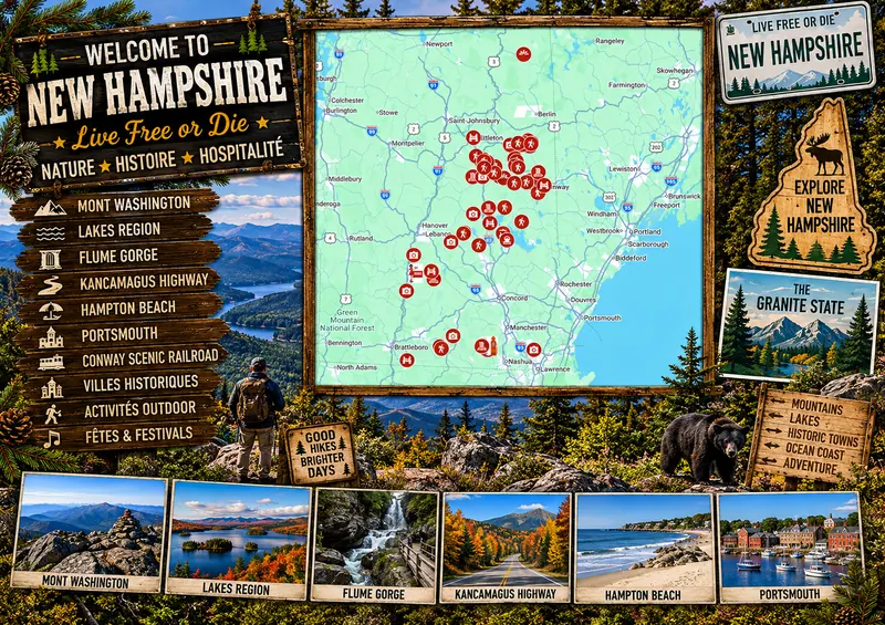 Carte des lieux incontournables de New Hampshire