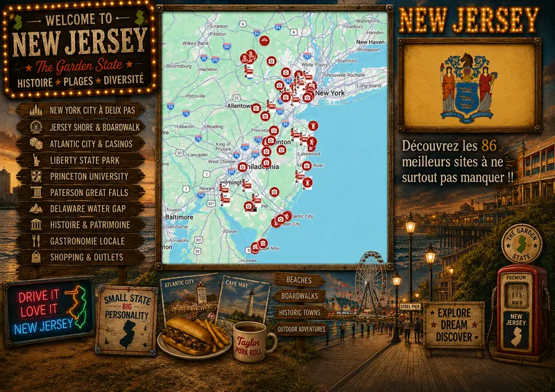 Carte des lieux incontournables de New Jersey