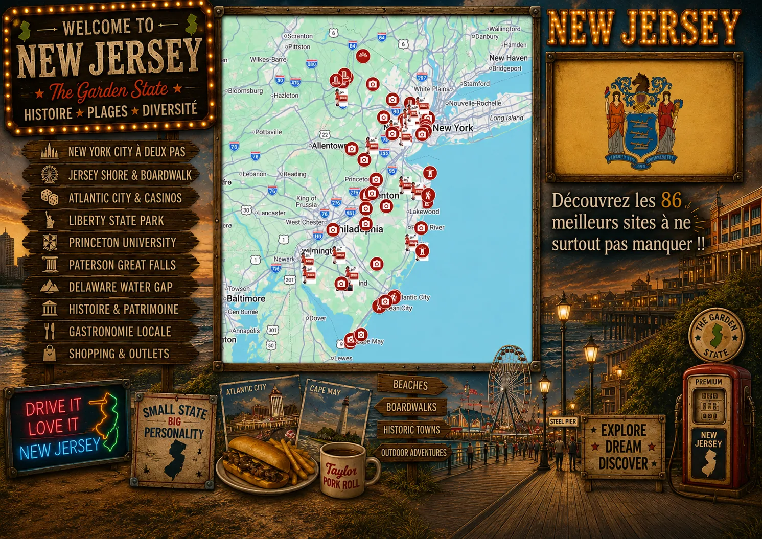 Carte des lieux incontournables de New Jersey