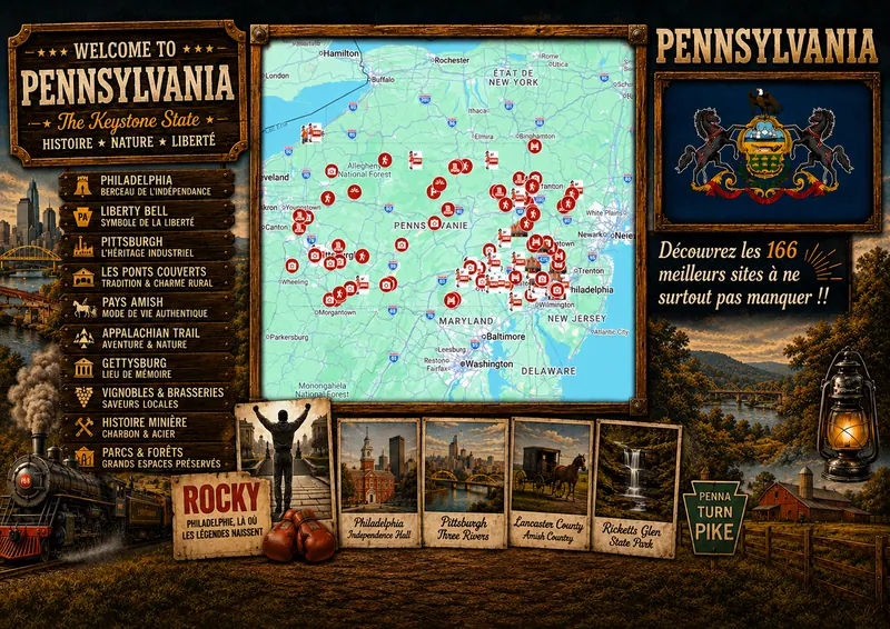 Carte des lieux incontournables de Pennsylvanie