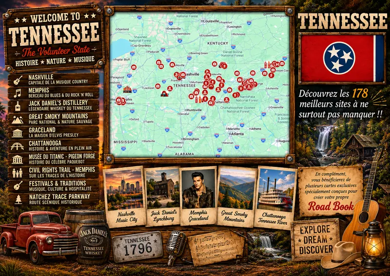 Carte des lieux incontournables de Tennessee