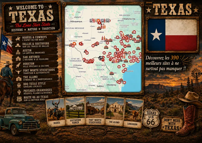 Carte des lieux incontournables de Texas