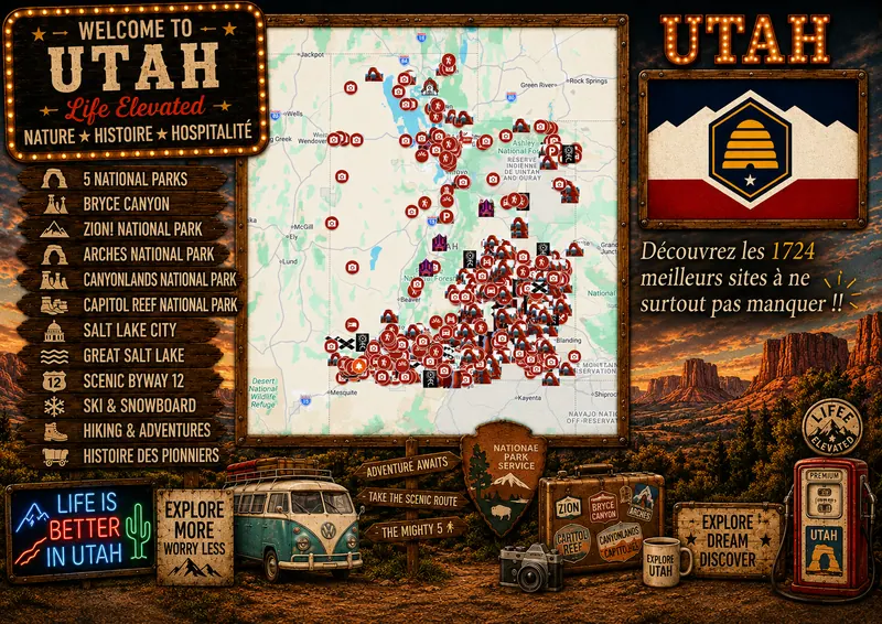 Carte des lieux incontournables de Utah