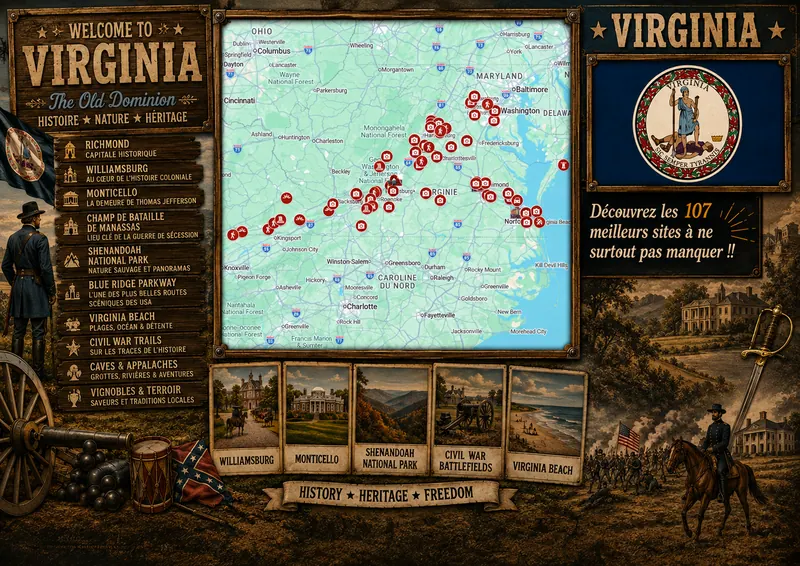 Carte des lieux incontournables de Virginie