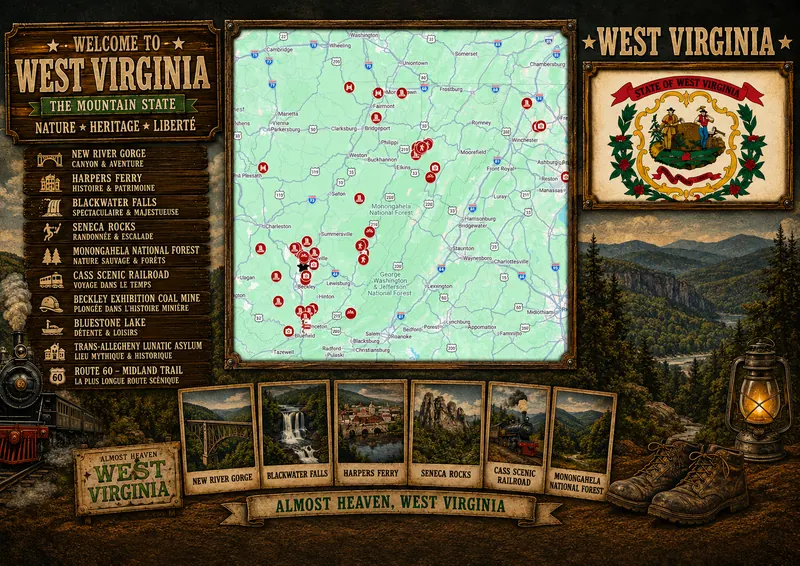 Carte des lieux incontournables de Virginie-Occidentale
