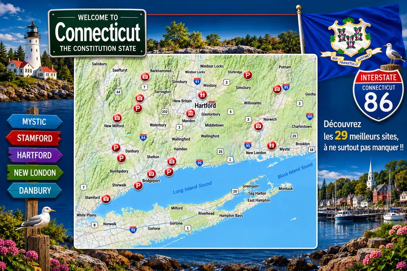 Carte des lieux incontournables de Connecticut