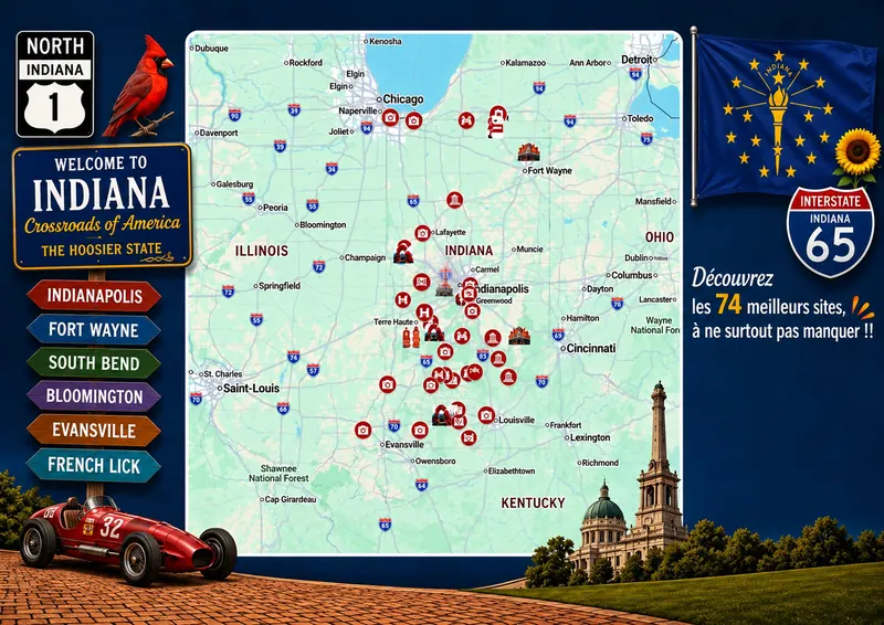 Carte des lieux incontournables de Indiana