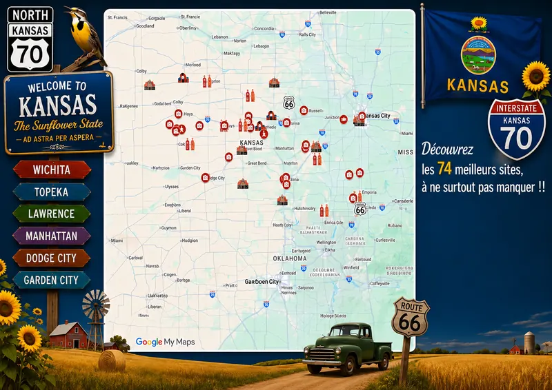 Carte des lieux incontournables de Kansas