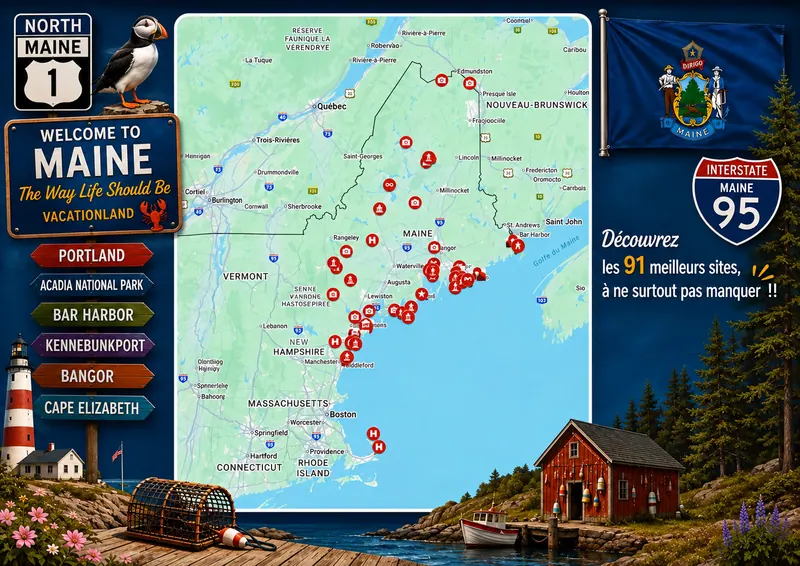 Carte des lieux incontournables de Maine