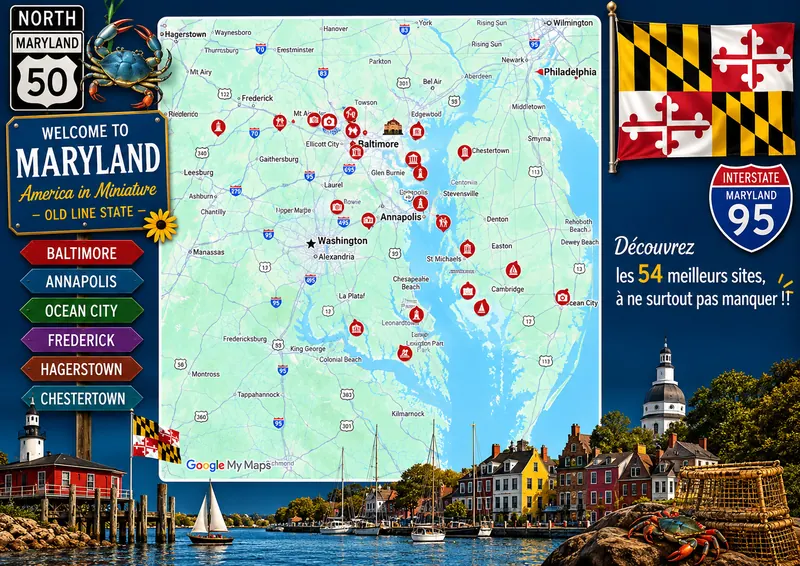 Carte des lieux incontournables de Maryland