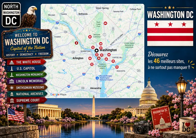 Carte des lieux incontournables de Washington D.C.