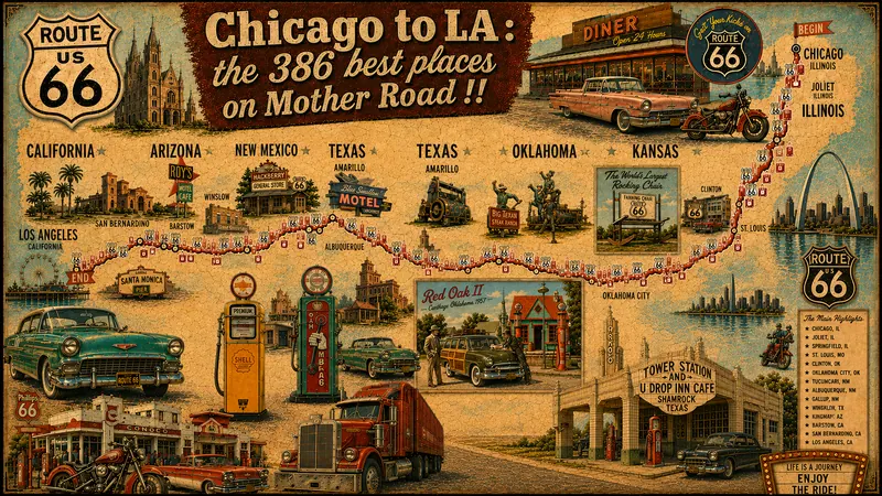 Carte des lieux incontournables de Route 66