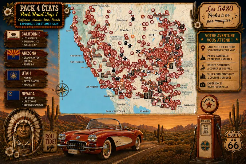 Carte des lieux incontournables de Pack Road Trip 1