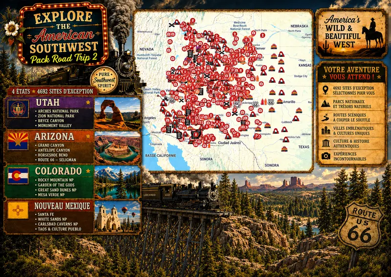 Carte des lieux incontournables de Pack Road Trip 2