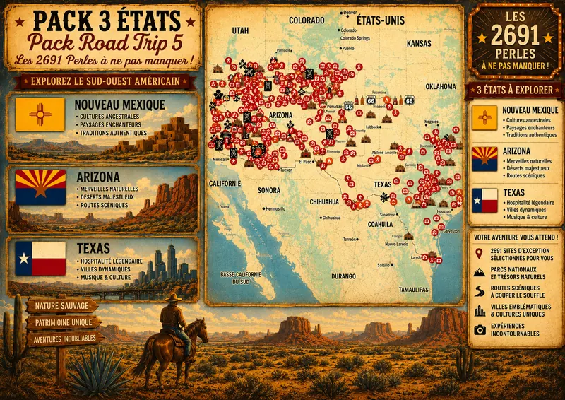 Carte des lieux incontournables de Pack Road Trip 5
