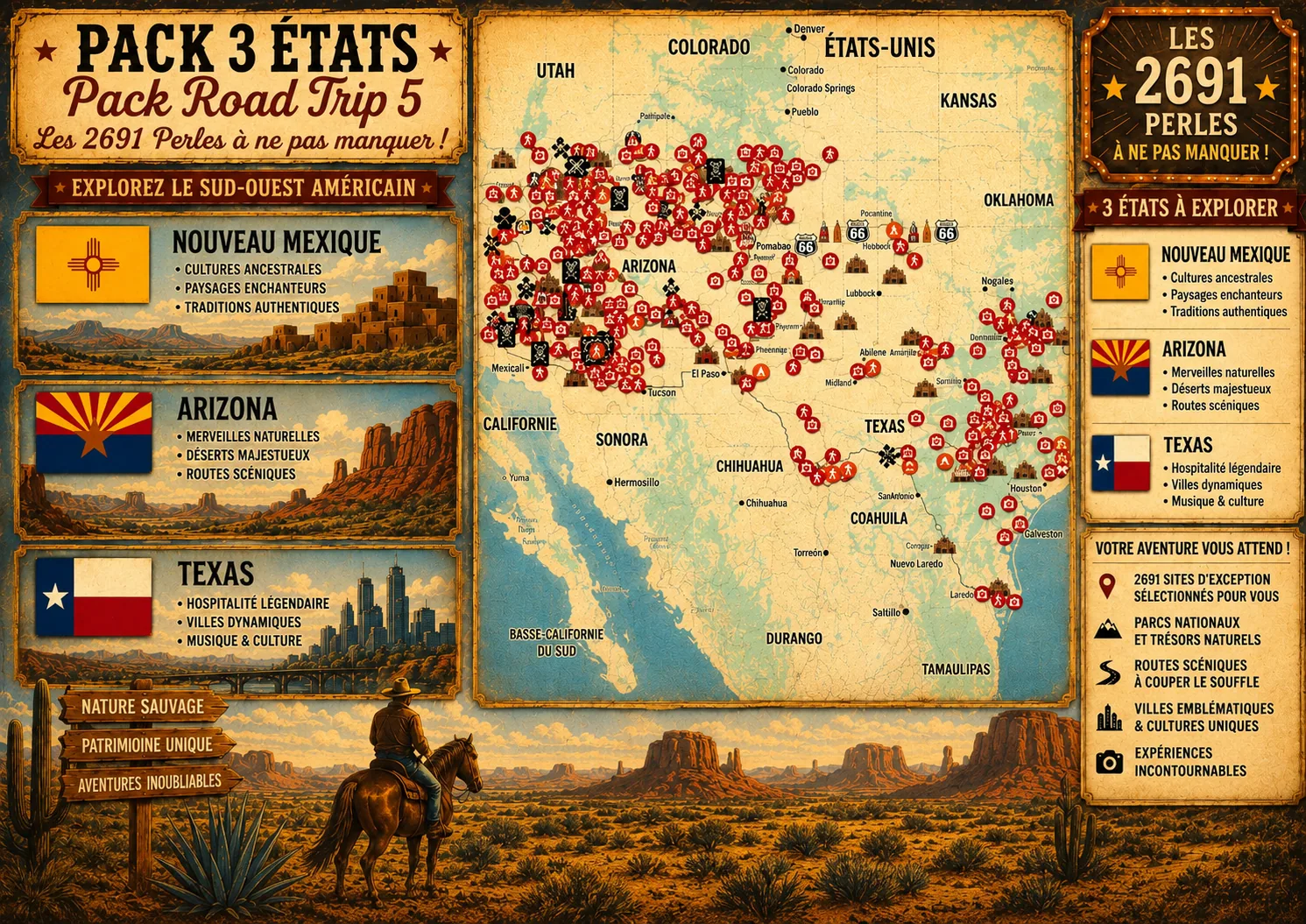 Carte des lieux incontournables de Pack Road Trip 5