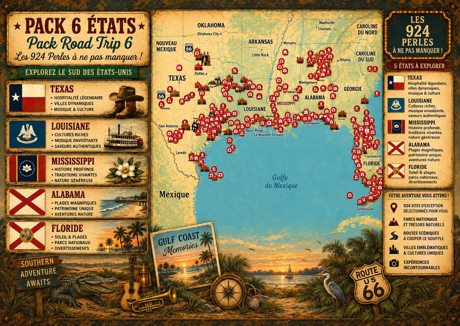 Carte des lieux incontournables de Pack Road Trip 6