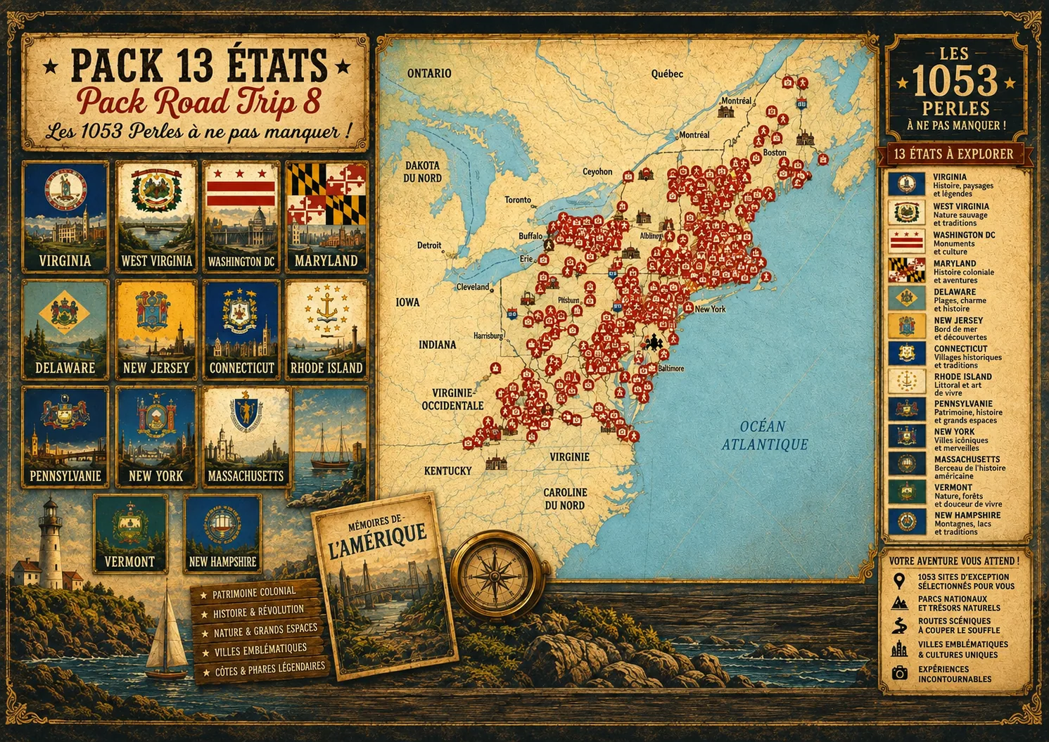 Carte des lieux incontournables de Pack Road Trip 8