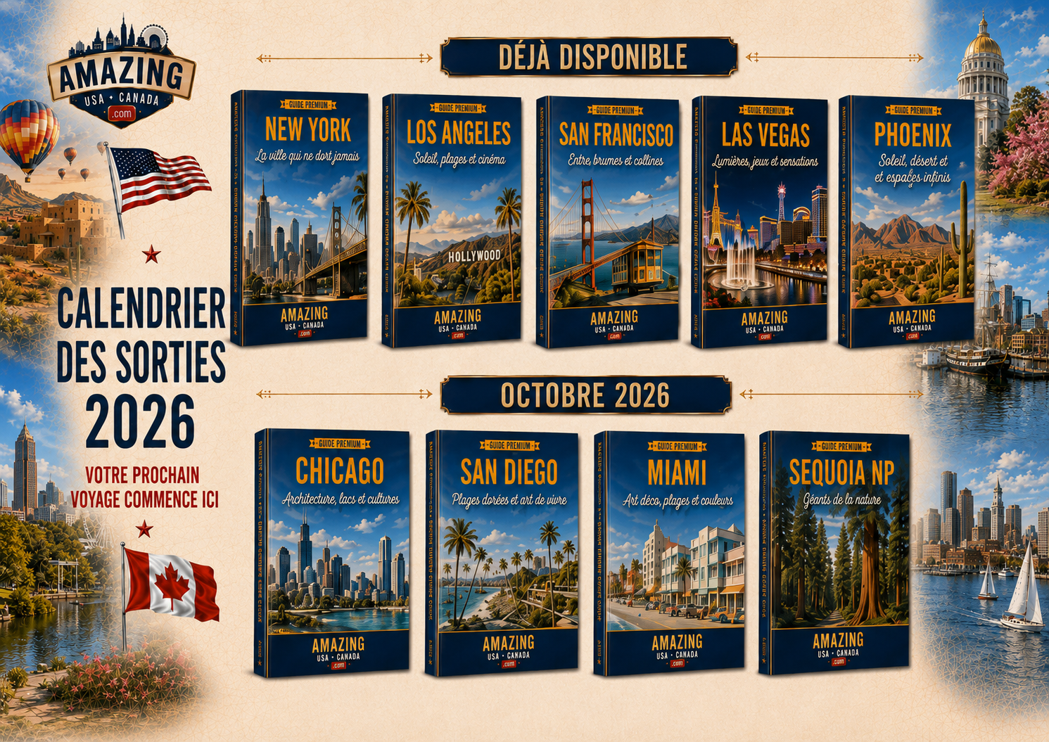 Calendrier illustré des guides disponibles et des sorties de septembre et octobre 2026